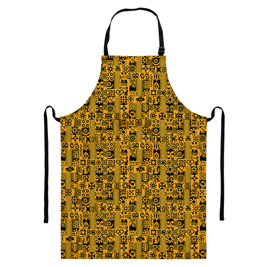 West African Adinkra Tribe Symbols Bib Apron With Pocket