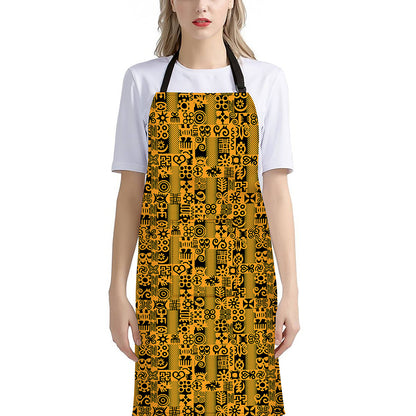 West African Adinkra Tribe Symbols Bib Apron With Pocket