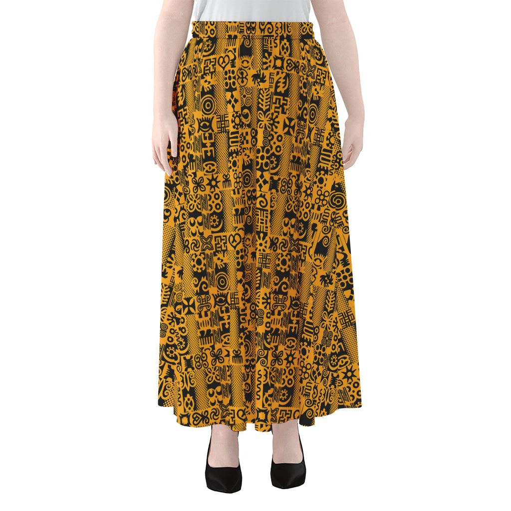 West African Adinkra Tribe Symbols Chiffon Maxi Skirt