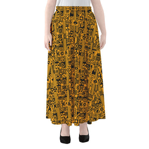 West African Adinkra Tribe Symbols Chiffon Maxi Skirt