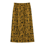 West African Adinkra Tribe Symbols Cotton Front Slit Maxi Skirt