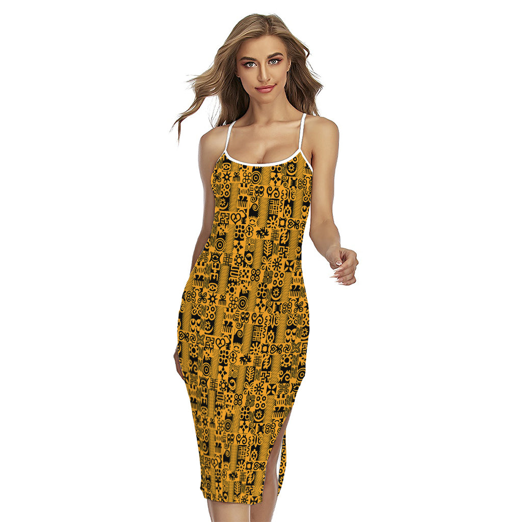 West African Adinkra Tribe Symbols Cross Back Cami Dress