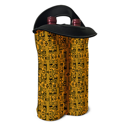 West African Adinkra Tribe Symbols Double Neoprene Wine Tote