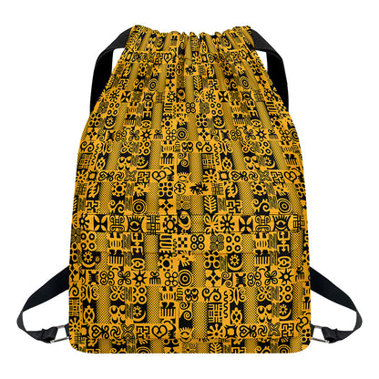 West African Adinkra Tribe Symbols Drawstring Backpack