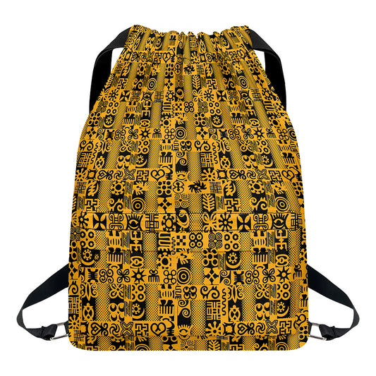 West African Adinkra Tribe Symbols Drawstring Backpack