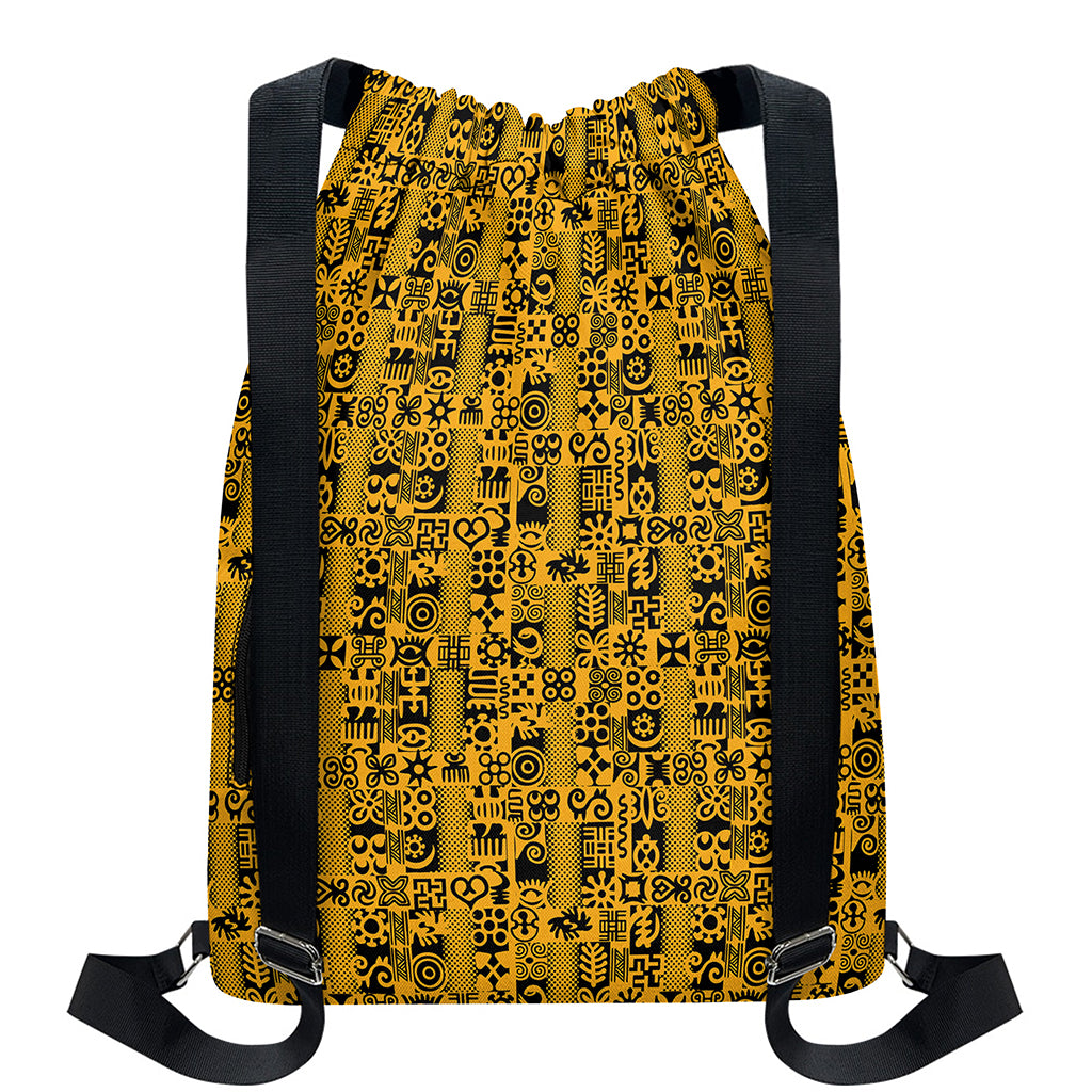 West African Adinkra Tribe Symbols Drawstring Backpack