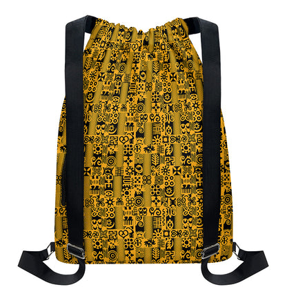 West African Adinkra Tribe Symbols Drawstring Backpack