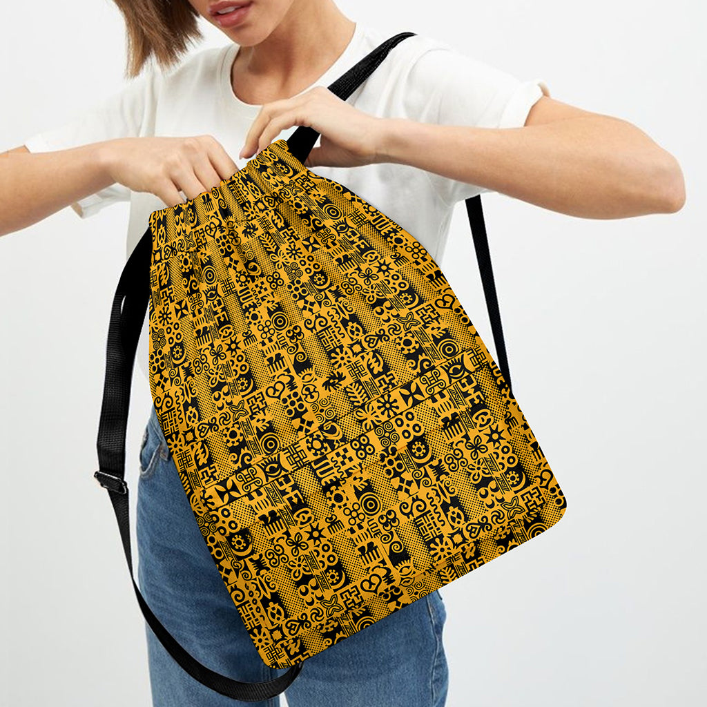 West African Adinkra Tribe Symbols Drawstring Backpack