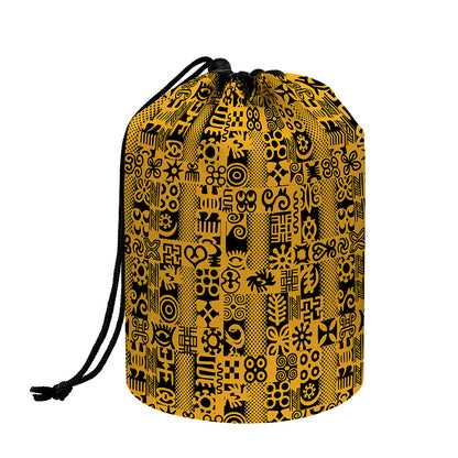 West African Adinkra Tribe Symbols Drawstring Makeup Bag