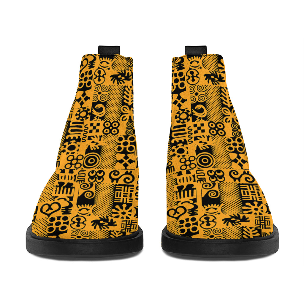 West African Adinkra Tribe Symbols Flat Ankle Boots