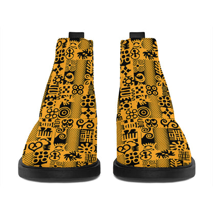 West African Adinkra Tribe Symbols Flat Ankle Boots