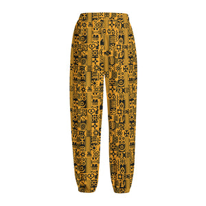 West African Adinkra Tribe Symbols Fleece Lined Knit Pants