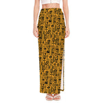 West African Adinkra Tribe Symbols High Slit Maxi Skirt