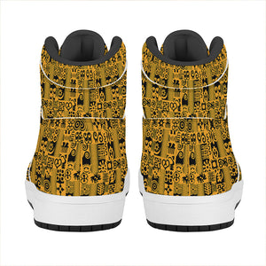 West African Adinkra Tribe Symbols High Top Leather Sneakers