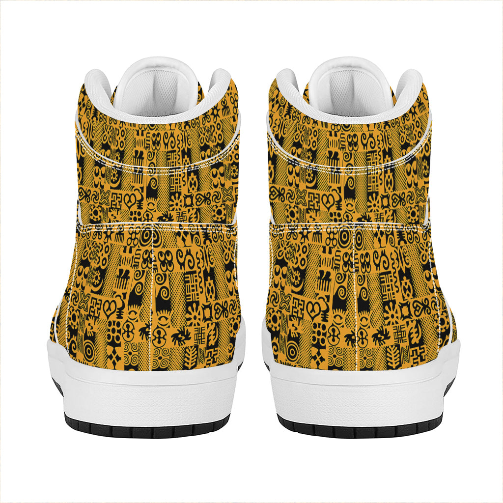 West African Adinkra Tribe Symbols High Top Leather Sneakers