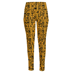 West African Adinkra Tribe Symbols High-Waisted Pocket Leggings