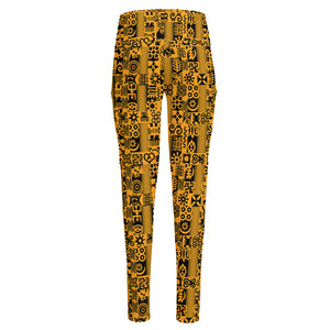 West African Adinkra Tribe Symbols High-Waisted Pocket Leggings