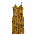 West African Adinkra Tribe Symbols Jersey Midi Cami Dress