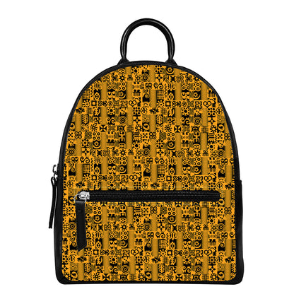 West African Adinkra Tribe Symbols Leather Backpack