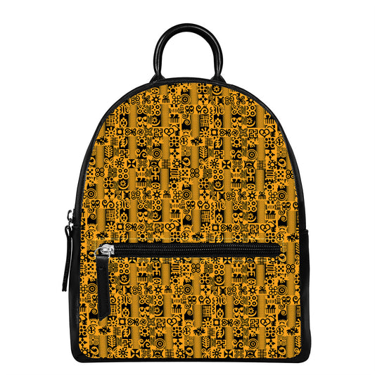 West African Adinkra Tribe Symbols Leather Backpack