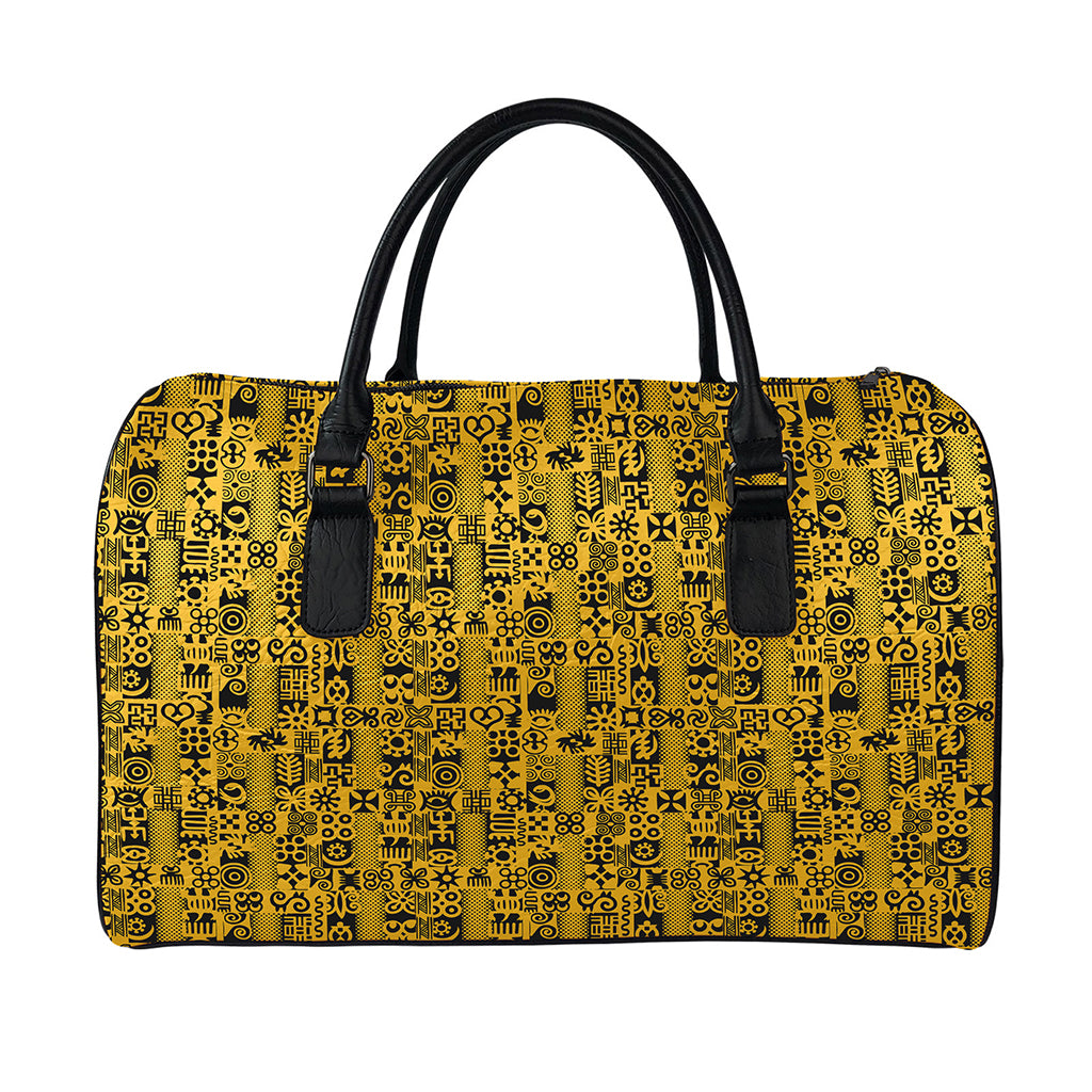 West African Adinkra Tribe Symbols Leather Duffle Bag