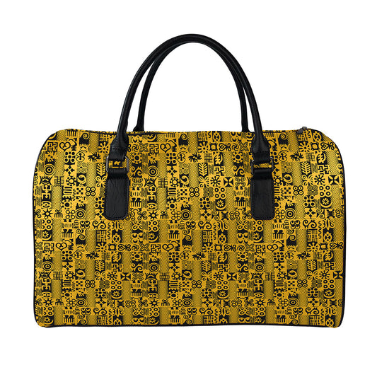 West African Adinkra Tribe Symbols Leather Duffle Bag