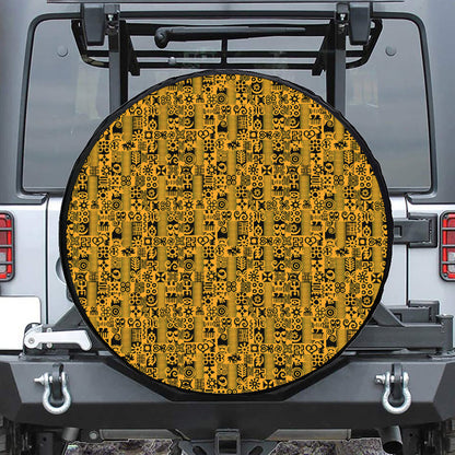 West African Adinkra Tribe Symbols Leather Spare Tire Cover