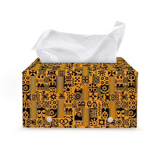 West African Adinkra Tribe Symbols Leather Tissue Box Cover