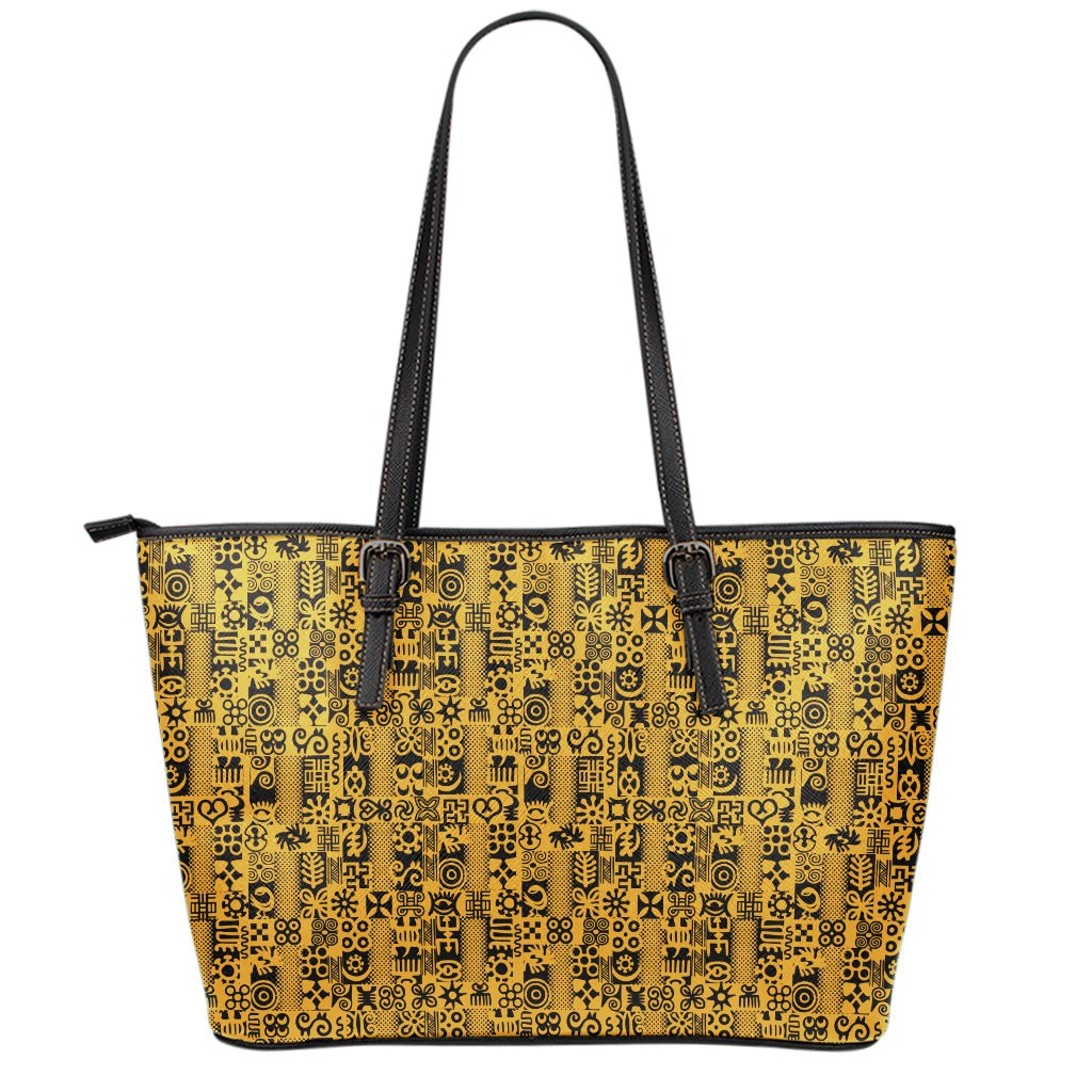 West African Adinkra Tribe Symbols Leather Tote Bag