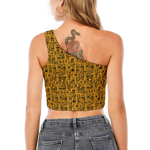 West African Adinkra Tribe Symbols One Shoulder Crop Top