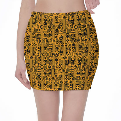 West African Adinkra Tribe Symbols Pencil Mini Skirt