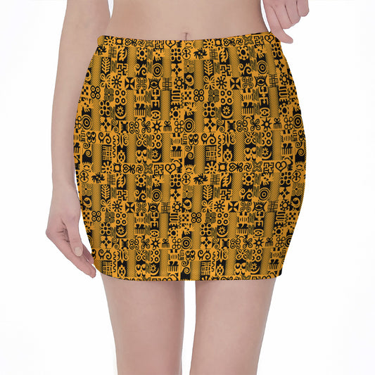 West African Adinkra Tribe Symbols Pencil Mini Skirt
