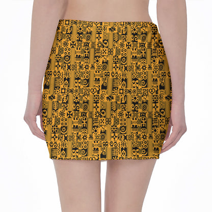West African Adinkra Tribe Symbols Pencil Mini Skirt