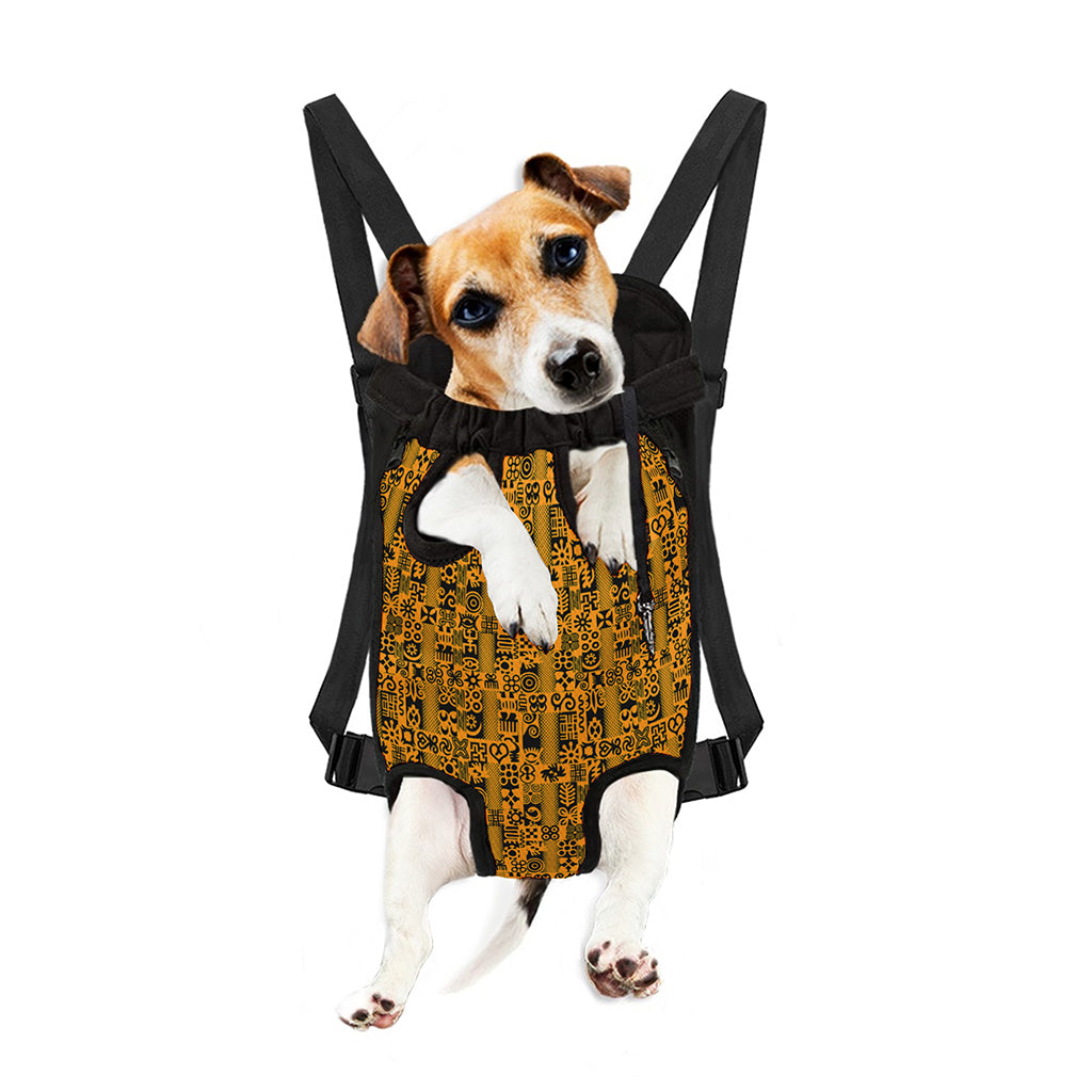 West African Adinkra Tribe Symbols Pet Carrier Backpack