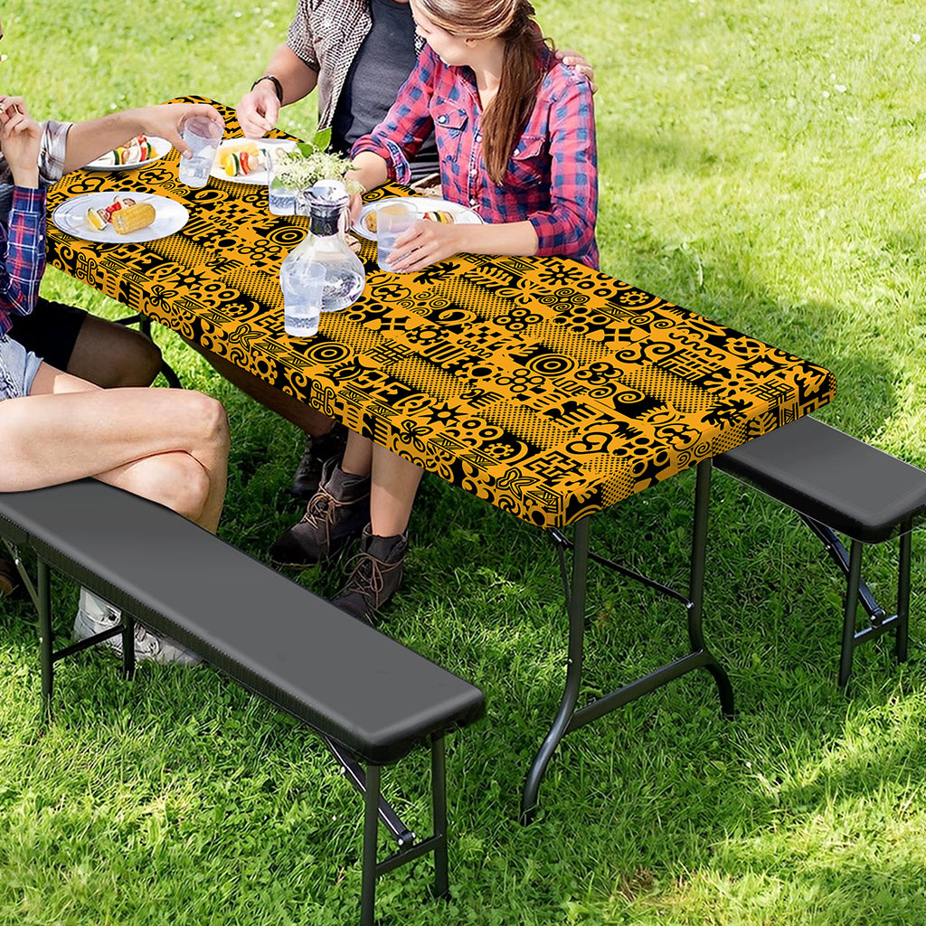 West African Adinkra Tribe Symbols Picnic Table Cover