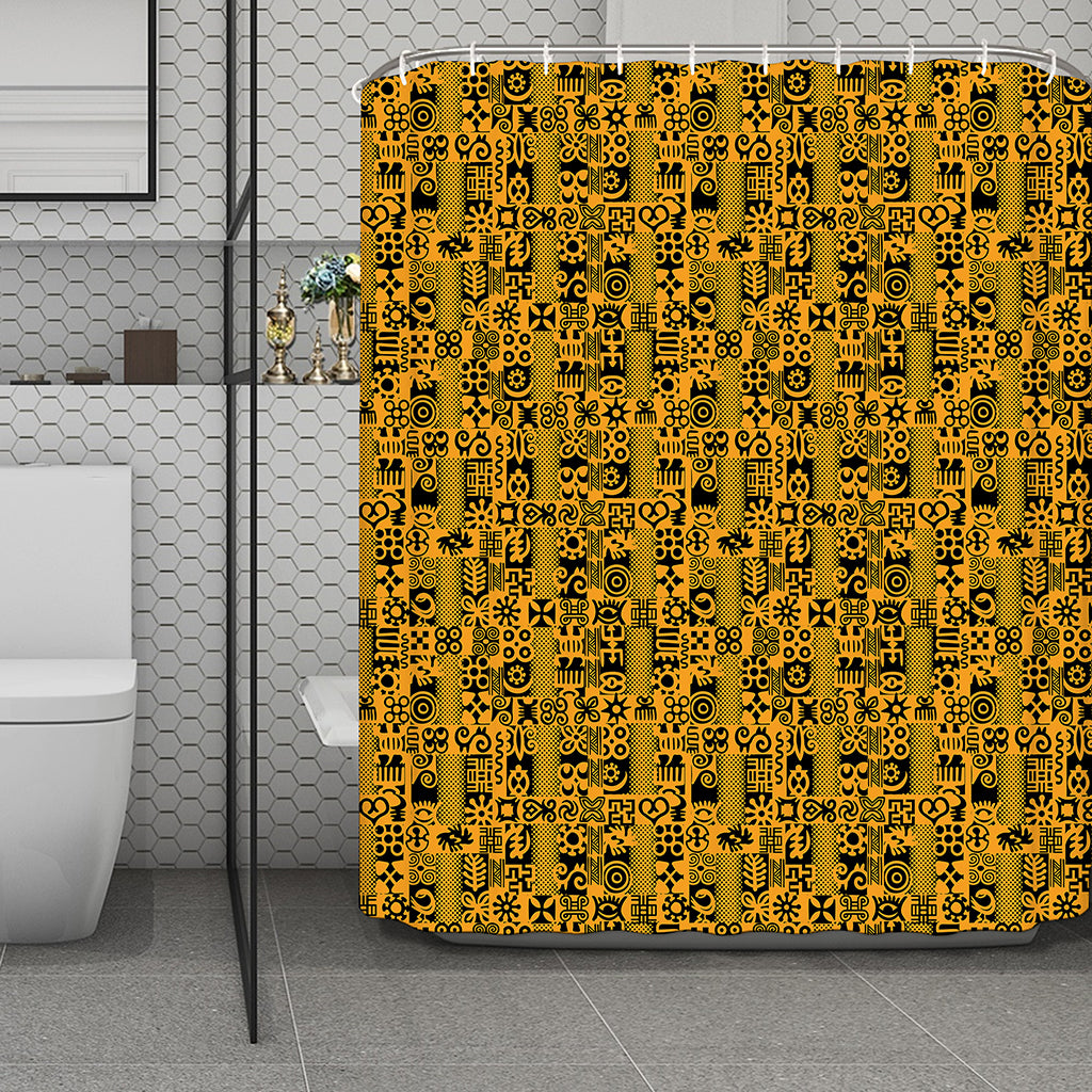 West African Adinkra Tribe Symbols Polyester Shower Curtain