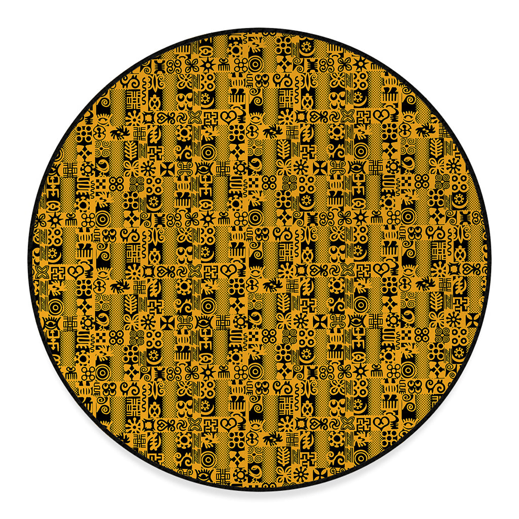 West African Adinkra Tribe Symbols Round Floor Mat