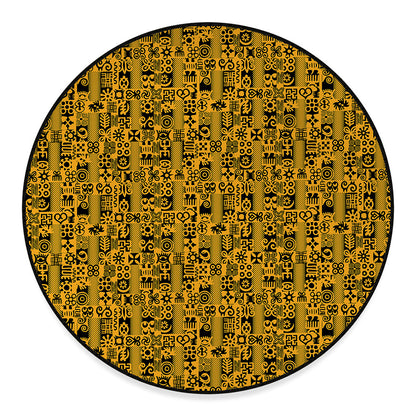 West African Adinkra Tribe Symbols Round Floor Mat