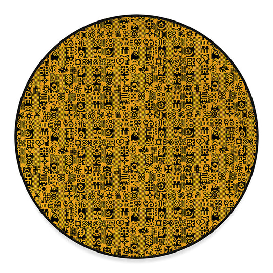 West African Adinkra Tribe Symbols Round Floor Mat