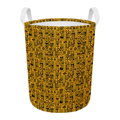 West African Adinkra Tribe Symbols Round Laundry Basket