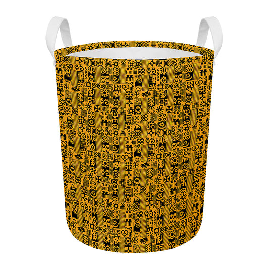 West African Adinkra Tribe Symbols Round Laundry Basket