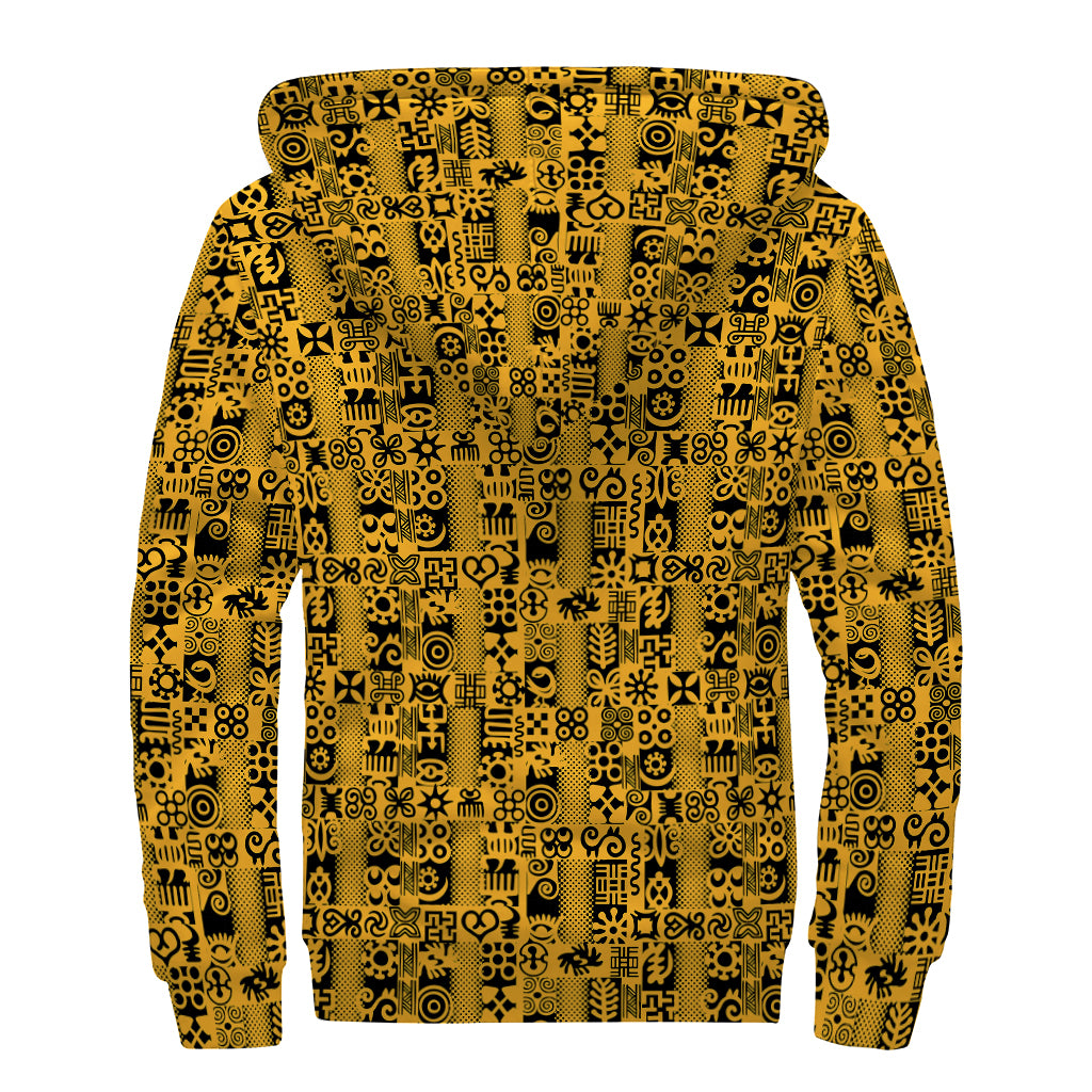 West African Adinkra Tribe Symbols Sherpa Lined Zip Up Hoodie