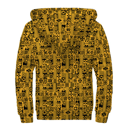 West African Adinkra Tribe Symbols Sherpa Lined Zip Up Hoodie