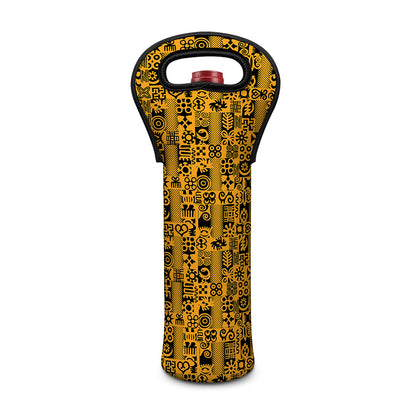 West African Adinkra Tribe Symbols Single Neoprene Wine Tote