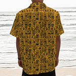 West African Adinkra Tribe Symbols Textured Short Sleeve Shirt