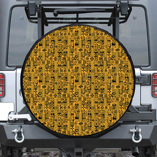 West African Adinkra Tribe Symbols Tire Cover