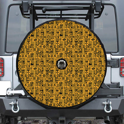 West African Adinkra Tribe Symbols Tire Cover With Camera Hole