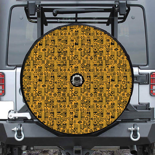 West African Adinkra Tribe Symbols Tire Cover With Camera Hole