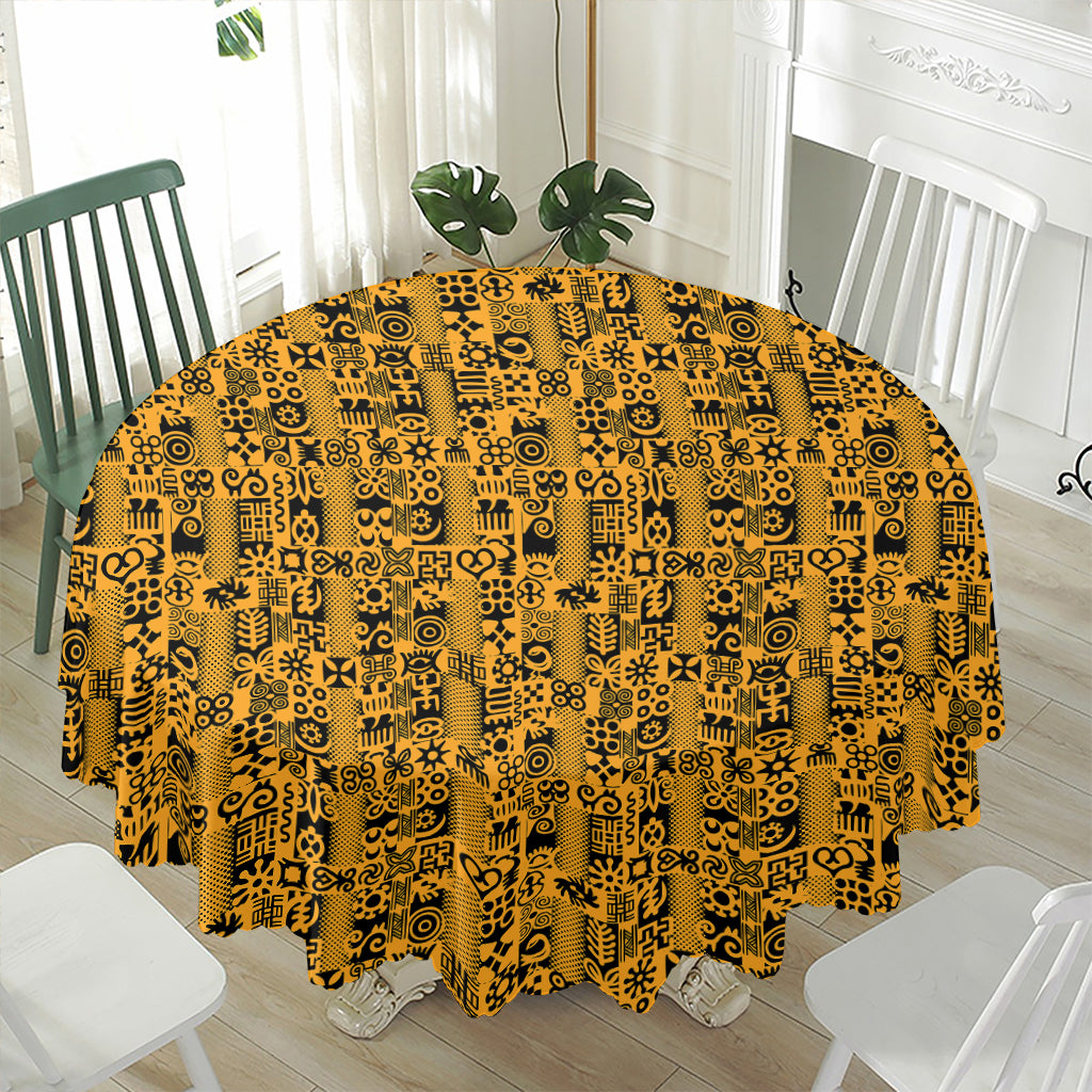 West African Adinkra Tribe Symbols Waterproof Round Tablecloth