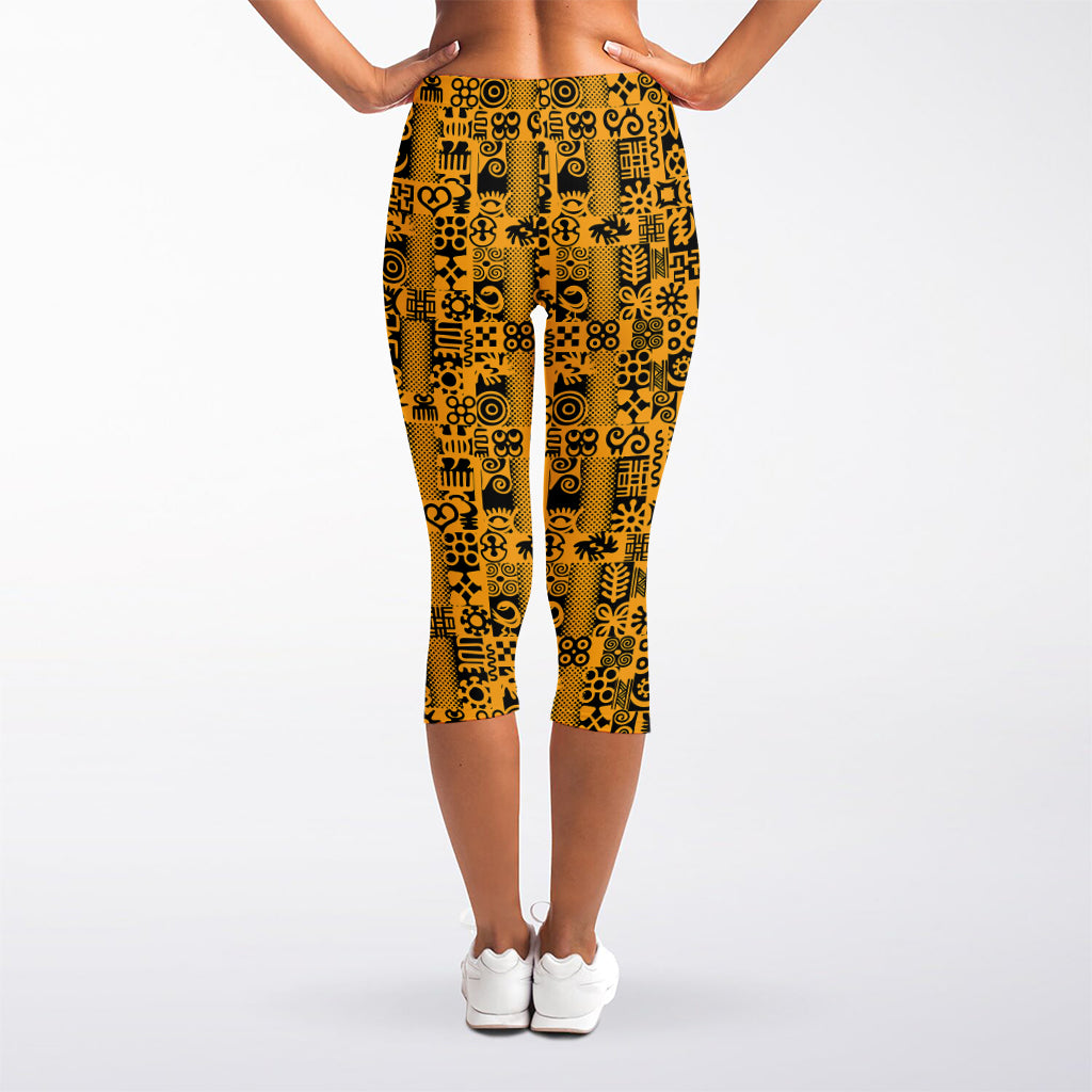 West African Adinkra Tribe Symbols Women's Capri Leggings